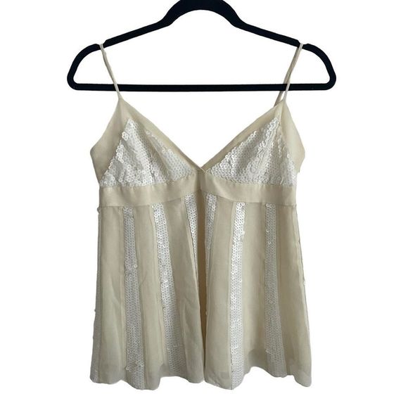 BCBGMaxAzria Tops - Vintage Y2K BCBG white babydoll silk  sequin camisole